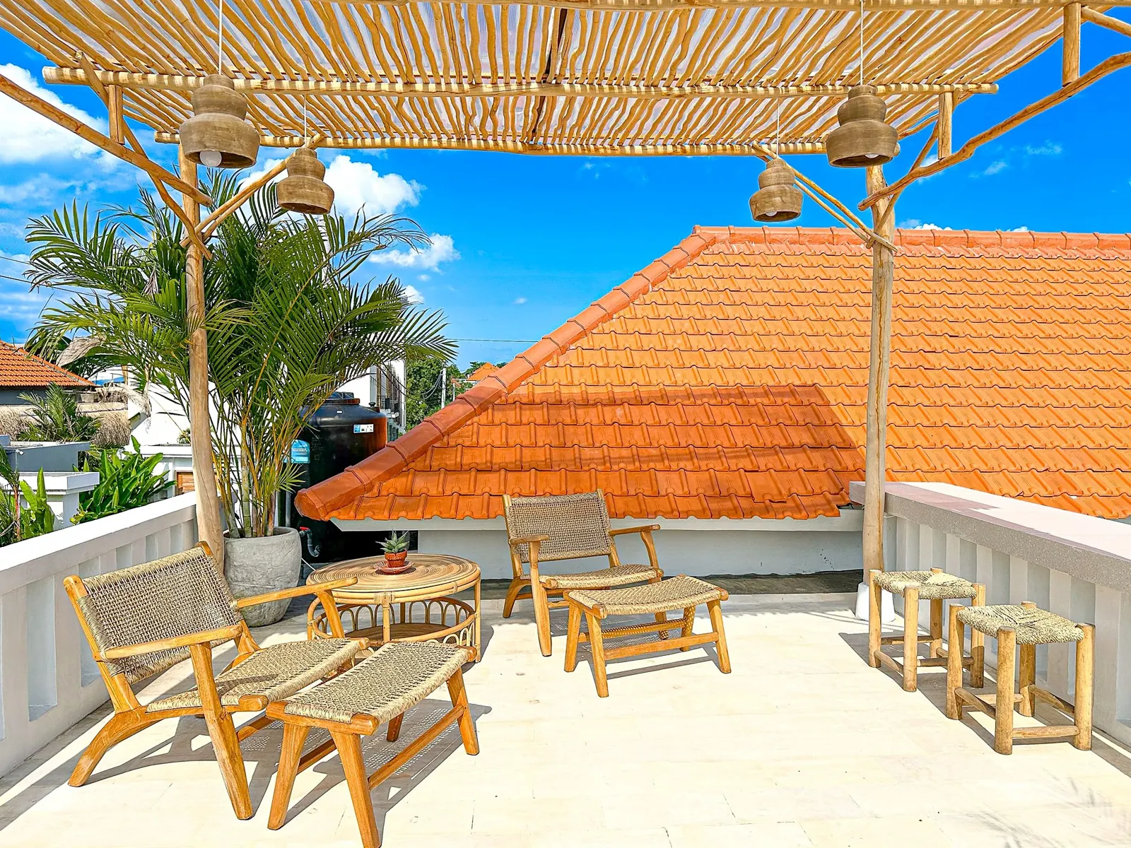 Rooftop pergola terrace with loungers
