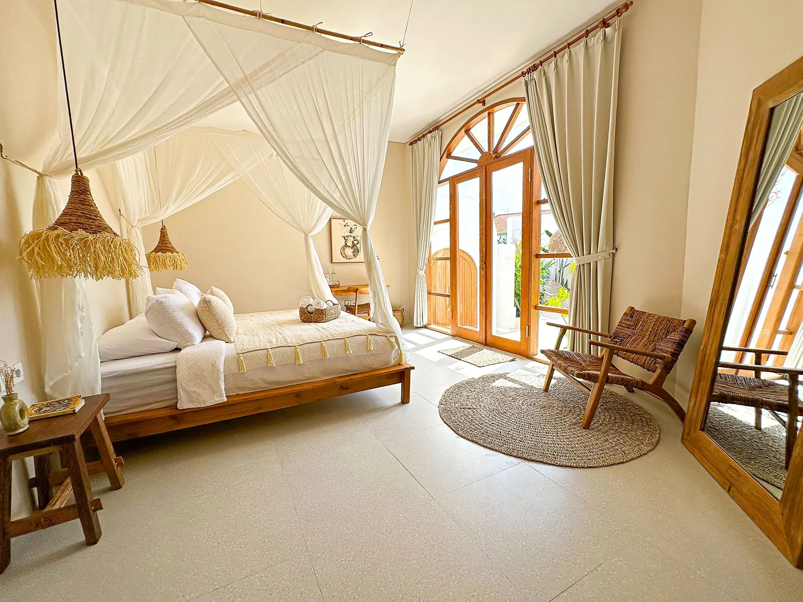 Second bedroom with arched French doors