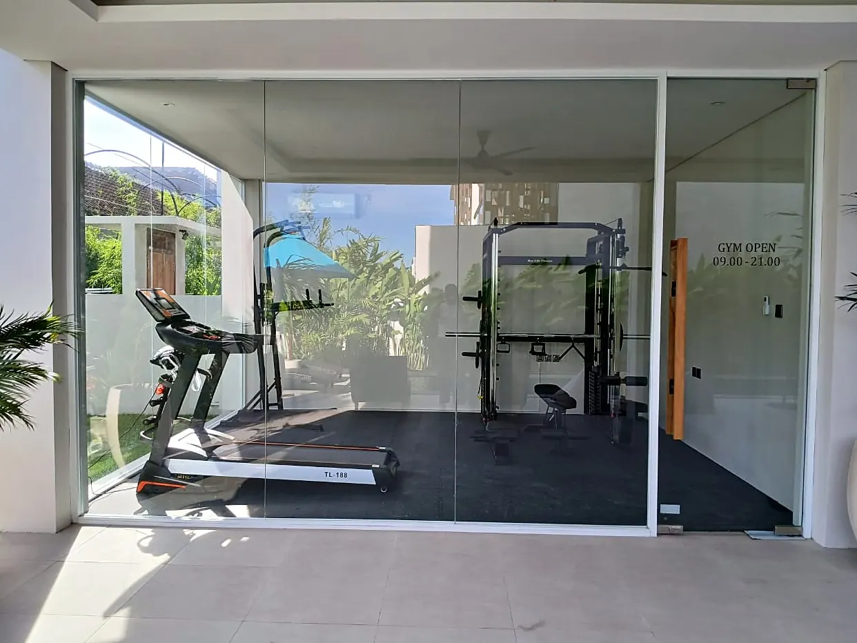 Shared gym with treadmill and weights